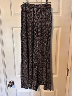 Vintage 90s Floral Maxi Skirt - Black with Pink & Cream Floral Print
